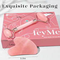 BAIMEI IcyMe Jade Roller & Gua Sha, Self Care for Men Women, Massager for Face, Eyes, Neck, Relieve Fine Wrinkles - Rose Quartz