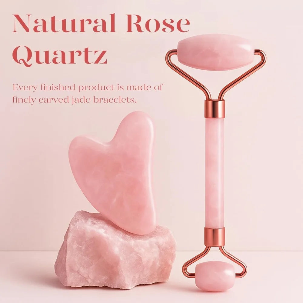 BAIMEI IcyMe Jade Roller & Gua Sha, Self Care for Men Women, Massager for Face, Eyes, Neck, Relieve Fine Wrinkles - Rose Quartz